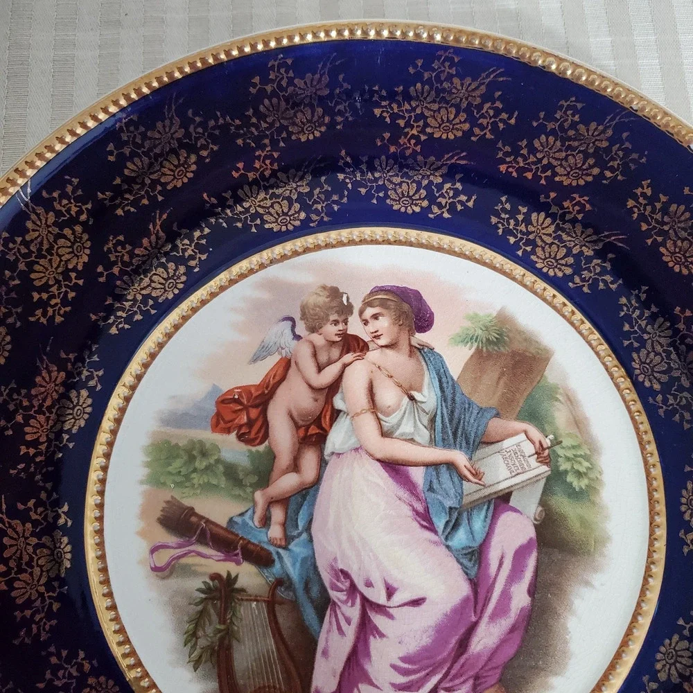 2 Antique Empire Works Cobalt Blue 22k Gold Display Plates